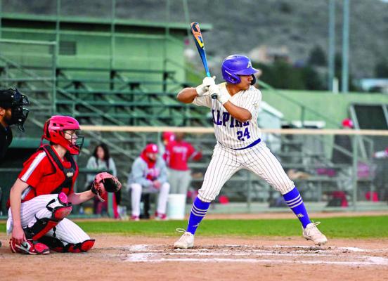 David Valenzuela prepares to receive a pitch from the Stanton pitcher in the Bucks first match-up with the Buffaloes back on March 26 at Kokernot Field. Photo by Felipe Fierro