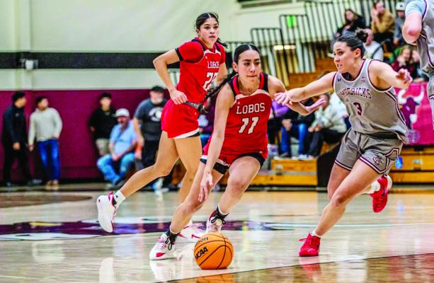 Sul Ross senior Victoria Aguayo drives towards the basket in the Lobos matchup against the Mavericks on Saturday. Photo courtesy of Sul Ross Sports