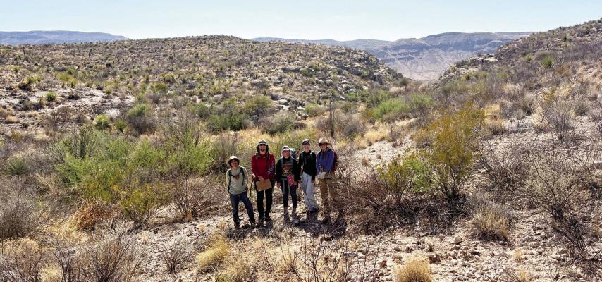 These Sul Ross Structural Geology students in Dr. Kelsch’s class recently took a field trip to Black Gap Wildlife Management Area to experience what a geologic fault looks like in person. Photo courtesy of SRSU Geology
