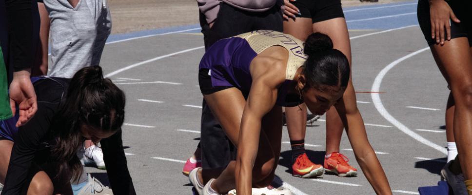 Danica Mulholland prepares for her race at the starting blocks in Fort Stockton on February 22. Courtesy photo
