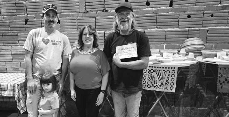 The winner of this year’s Alpine Humane Society Salsa de Mayo salsa contest was two-time winner J.D. Newsom, who also won the 2022 Dia de los Quesos event. Newsom is pictured here with his daughter Anna, Alpine Mayor Catherine Eaves, who judged the salsa contest, and the People’s Choice winner William Gornto of Alpine. Courtesy photo