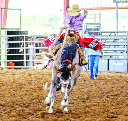Sul Ross is fortunate to have great weather and both a covered and outdoor arena for rodeo athletes to practice their skills and perfect their craft, like this saddle bronc rider. Photo by Kara Gerbert