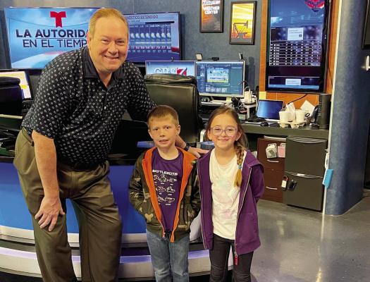 Alpine Elementary first-graders William Rinehart and Maci Ruckman traveled to Odessa to learn how to be a meteorologist from CBS 7’s Chief Meteorologist Tom Tefertiller. Both students are in AES’s Gifted and Talented class and have been studying extreme weather. Rinehart and Ruckman experienced a hurricane simulation and presented on the forecast green screen as part of their field trip experience. Courtesy photo