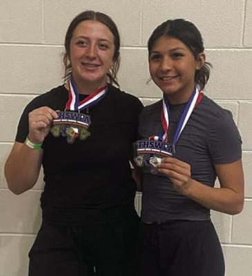 Kody Hawkins and Hope Dominguez will compete in Edinburgh today at the State Powerlifting competition. Hawkins placed first at Regionals in her weight class and Dominguez placed second in her weight class, advancing these two Lady Bucks to the final round of competition. Courtesy photo