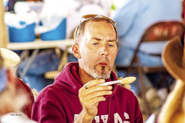 Jon Gockel of Terlingua ponders chili flavors in a round of judging. Avalanche photo by Kara Gerbert