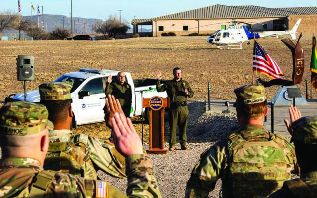 Texas National Guard soldiers were deputized in a ceremony held on Monday at the U.S. Border Patrol Station in Alpine in front of the 9/11 Memorial. Photo courtesy of U.S. Border Patrol