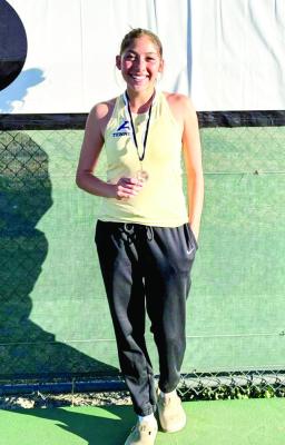Andynne Ramirez and the doubles team of Mariana Palazuelos and Vianney Santos brought home consolation champion medals last week at the varsity Mustang Tennis Invitational. Ramirez took home the girls’ singles consolation title while Palazuelos and Santos took home the girls’ doubles consolation title. Courtesy photo