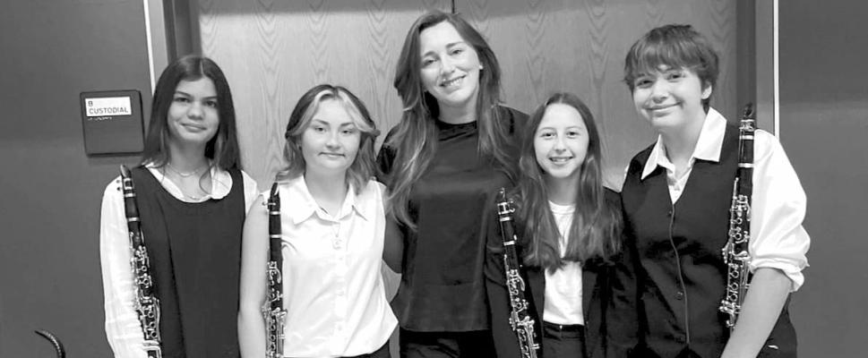 The Clarinet Quartet from the Alpine High School band participated at the UIL State Solo &amp; Ensemble contest last week. Pictured are Megan Struthers, Allison Sanchez, AHS Band director Anna Holmes, Jaylynn Celaya, and Madison Mendoza. Courtesy photo