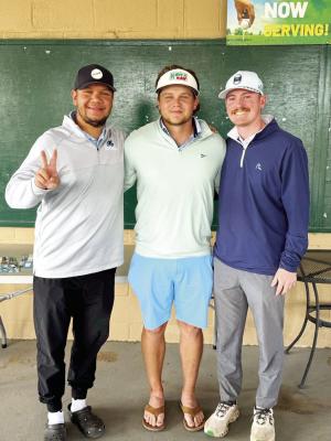 Clayton Garcia, Xavier Webb, and Cody Stone, members of the faculty and staff in the Sul Ross athletic department, competed this past weekend in a golf tournament at the Alpine Country Club to raise money and support the Marathon PTO and the Marathon Foundation, which supports students and the community growth of Marathon. Photo by Phillip Moellering