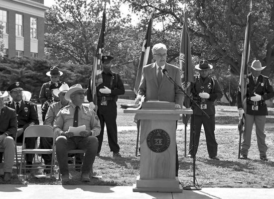 Lieutenant Governor Dan Patrick served as the keynote speaker last week for the Big Bend Area Law Enforcement Association Memorial ceremony that took place on the Sul Ross State University campus. The annual memorial service pays homage to those law enforcement officers lost in the line of duty. Photo courtesy of Felipe Fierro