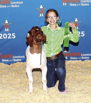 Sadie Wood earned a sixth-place win at the Houston Livestock Show and Rodeo last week with her market goat. Courtesy photo