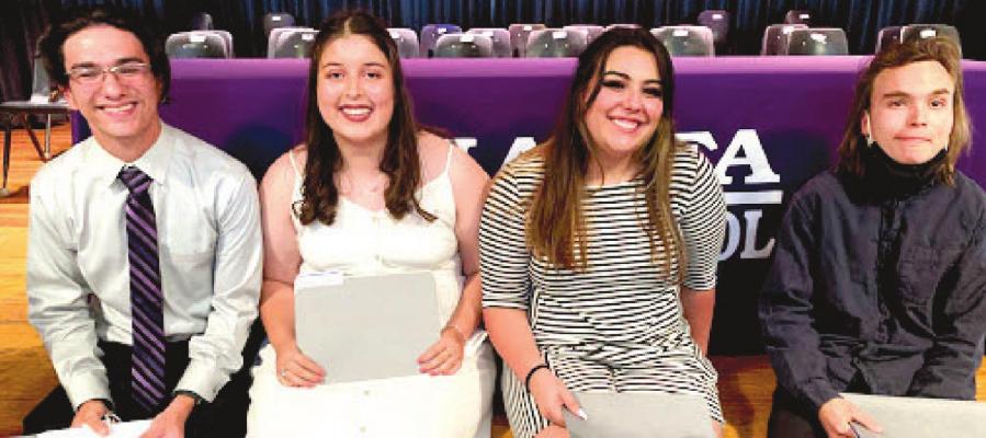 Marfa Live Arts 2021 Crown Scholarship Awardees John Aguero, Yerania Gallegos, Andrea Torres, and Henry Catching Marginot.
