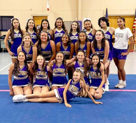 The Alpine High School cheerleaders hosted a cheer camp last week for the Alpine Middle School cheerleaders. The girls worked on cheers, chants, jumps, stunts, and dancing. Courtesy photo