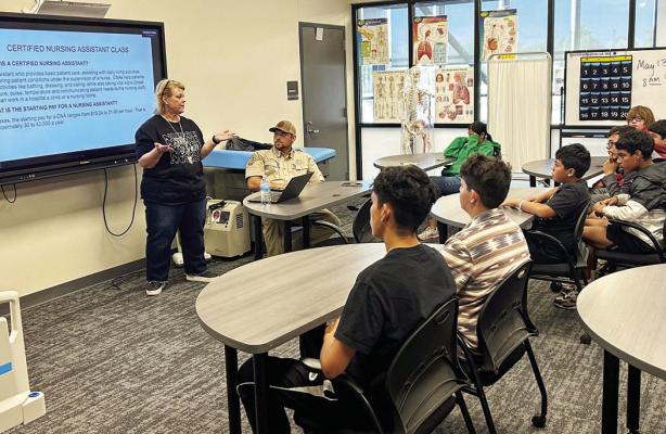 Alpine ISD nurse Gayla Owen gave a presentation to next year’s incoming freshmen about her CTE nursing program that allows students to become a certified nursing assistant by the time they graduate high school. Courtesy photo