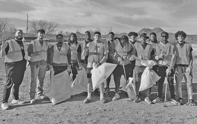 Members of the Sul Ross football team were on hand Saturday to help clean up the west side of Alpine. The team collected 87.96 lbs. of trash on 7.96 acres along 2.6 miles of road. Photo courtesy of Keep Alpine Beautiful