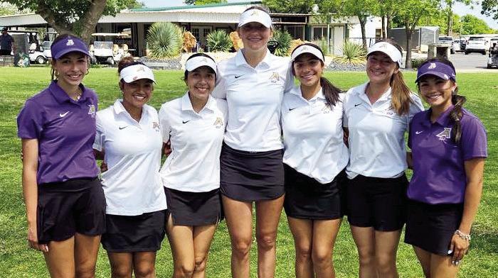 The Alpine Lady Buck golf team after competition at the Regional tournament in Baird is Alice Saunders, Laci Tarango, Analia Adame, Colette Fowlkes, Jenna Vega, Evelyn Smith, and Gyllian Morrissey. Courtesy photo