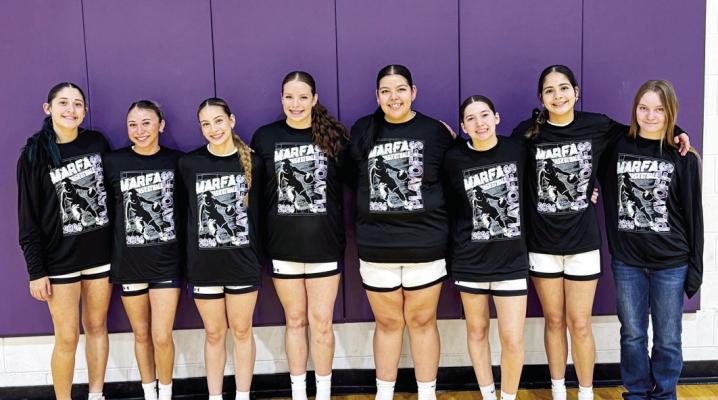 The Marfa Lady Horns closed out their season last Tuesday with a bi-district loss to Buena Vista. The Lady Horns are Adeline Marquez, Ava Flores, Madison Cash, Raven Martinez, Amaya Gomez, Zoey Salgado, Liliana Zubia, and Ora Webb. Photo by Belen Soto