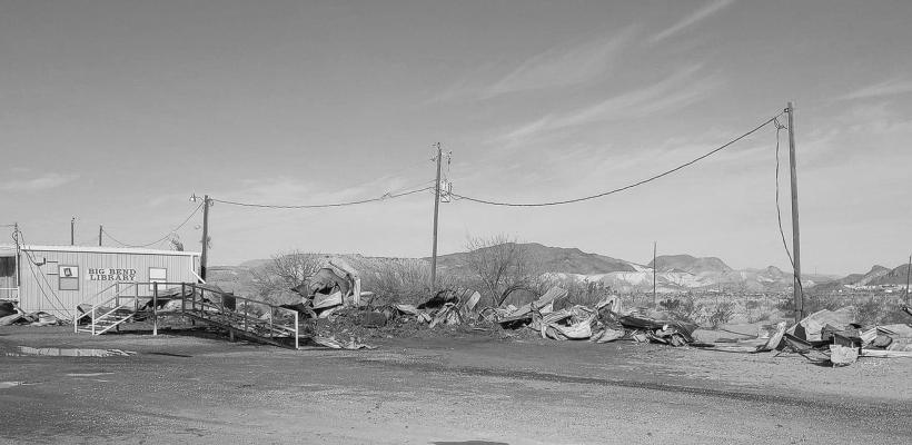 Shown here are the burnt remains and puddles left behind from the fire hoses with the loss of the band hall and robotics building from the Terlingua CSD. A fire that broke out last Thursday night completely destroyed the building. Courtesy photo