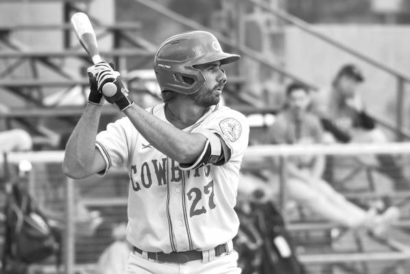 Cowboys third baseman James Prockish bats during a game against the Tucson Saguaros at Kokernot Field June 21. Prockish earned his third consecutive Pecos League All-Star selection and fourth overall by hitting .396 with 4 home runs and 32 runs batted in through July 4. Photo by Julie Myers