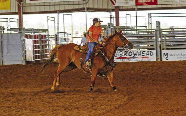 Hallie Wood, pictured here, participated in the ANRS Exes reunion barrel racing competition this past Sunday morning at the Sul Ross SALE Arena. This was just one of the many fundraising events held by the organization to help fund Sul Ross rodeo and agriculture scholarships. Photo by Kara Gerbert