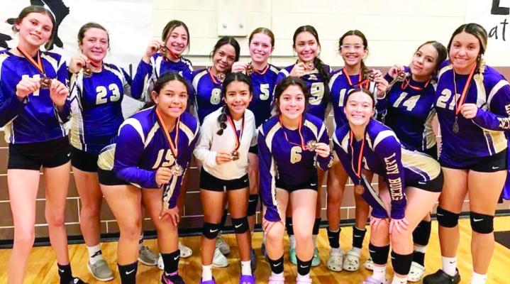 The Alpine Lady Buck JV Gold volleyball team placed third in the JV Gold bracket at the Best of the West volleyball tournament in Wink. Courtesy photo
