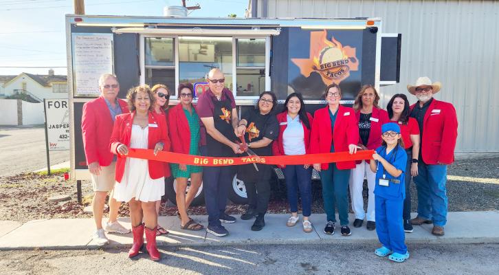 Big Bend Tacos, located at 301 E. HollandAve. held its grand opening and ribbon cutting last Thursday evening. Owner Herman Lopez and chef Janet Murillo officially opened theirnew food truck with help from theAlpine Ambassadors. Photo by Kara Gerbert