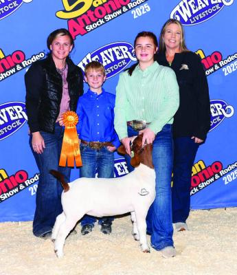 Rynn Matthews brought home an 8th-place win last week at the San Antonio Livestock Show and Rodeo with her market goat. Courtesy photo