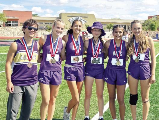 These varsity cross-country runners earned individual medals at last Thursday’s District 4-3A meet in Tornillo. Everett Edwards earned a 9th-place finish, Molly Garrett earned 4th-place, Emy Hernandez earned 6th-place, Hallie Wood earned 2nd-place, Iliana Dominguez earned 5th-place, and Alice Saunders earned 10th. Courtesy photo