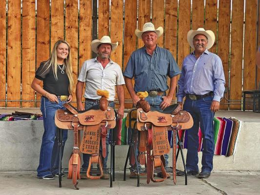Todd Griffin and Cleat Stephens were the winners of last year’s Exes team roping out of 88 teams and were presented with these custom saddles during the awards ceremony. Courtesy photo