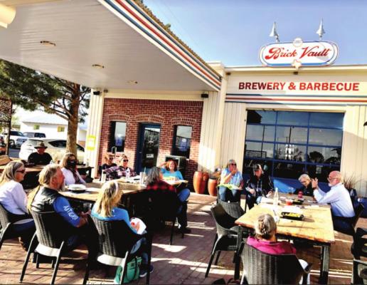 The Marathon community gathered for a Chamber of Commerce meeting and night sky talk at Brick Vault Barbecue and Brewery, itself a good example of night friendly lighting. Photo by Shawna Graves