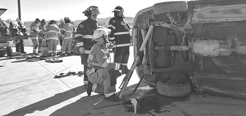 Members of the Dove Creek and Alpine fire departments worked to stabilize an overturned vehicle during training exercises this past Saturday. Photo by Kara Gerbert
