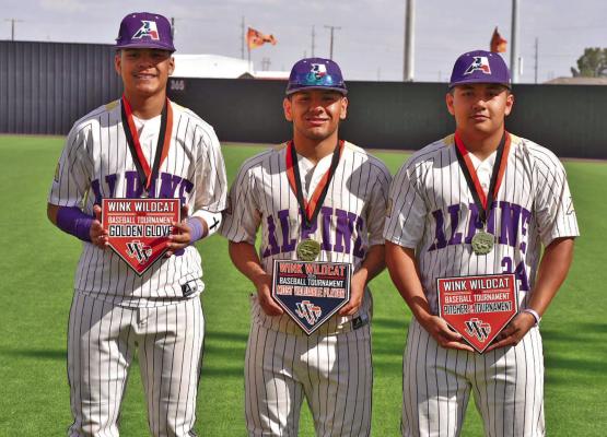TheAlpine Fightin’Bucks baseball team went undefeated in Wink last week, securing wins against Wink on Friday and Midland Texas Leadership Charter Academy. The tournament honored three outstanding players for Coach Adam Llanez’ 100th win since becoming head coach. Iden Lujan earned MVP, Ezra Lujan earned the Golden Glove, and David Valenzuela was honored for the best Pitcher of the Tournament. Photo by Noe Lujan