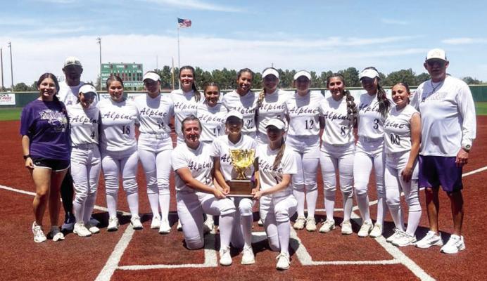 The Alpine Lady Bucks pose for a photo, proudly displaying their Bi-District trophy after taking down Lamesa. Courtesy photo