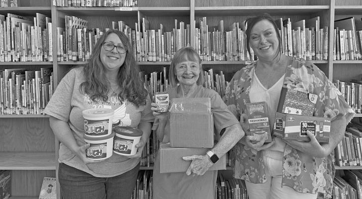 Pictured holding some of the school supplies from the Marathon Public Library and TransPecos Banks partnership are Marathon ISD teachers Melissa Barlow, Sandra Hansen, and Pam Hernandez. Courtesy photo