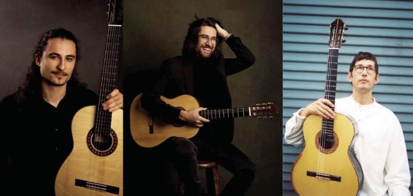 Renowned guitarists, pictured left to right, Dragos Ilie, Jeremy Waldrip, and Nicolas Hurt will be gracing the Big Bend area for one special weekend in April. Courtesy photo