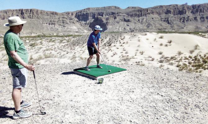Visitors to the community of Boquillas this week took up a bit of golfing during their visit for recreation beyond the tours and horseback rides. Photo courtesy of Edgar Ureste