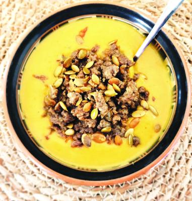 Acorn Squash and Sausage soup Photo by Kara Gerbert