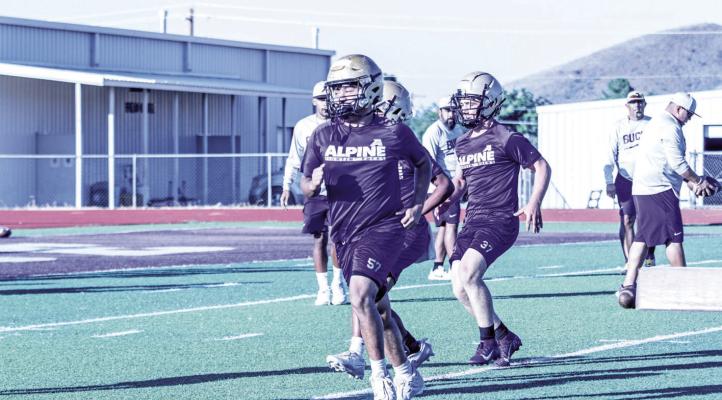 The Alpine Fightin’ Bucks JV team was hard at work running their multiple practice drills during Friday night’s Purple and Gold event. Photo by Kara Gerbert