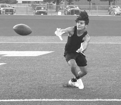 J.P. Valenzuela goes for a pass at 7on7 practice in Alpine. Courtesy photo