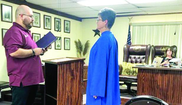 Judy Stokes, Ward 1 city councilwoman is pictured here as she is being sworn in for another two-year term on the Alpine City Council. Stokes was the only incumbent to be sworn in at last Tuesday’s city council meeting. Courtesy photo