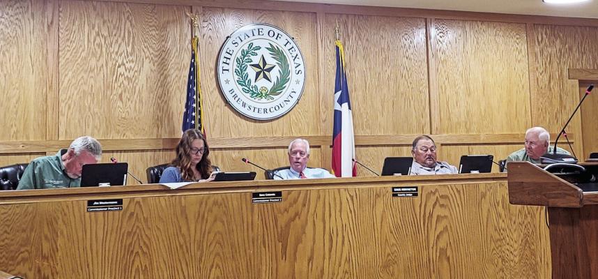 Commissioners prepare to tackle county business last Tuesday in the commissioner’s courtroom at the Brewster County Courthouse. Photo by Kara Gerbert