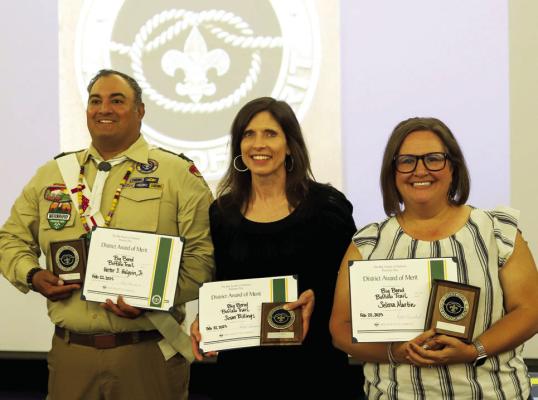Hector Holguin, Susan Billings, and Selena Martin were presented with volunteer awards for their service to the Boy Scouts of America. Courtesy photo