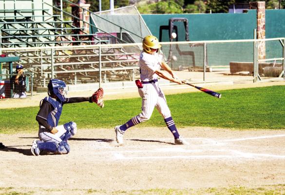 Colt Billings fouls a ball at the plate on Tuesday afternoon when the Bucks took on the Blue Devils of Presidio. Photo by Kara Gerbert