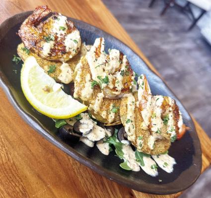 Fried green-creole tomatoes with shrimp Photo by J.T. Maroney