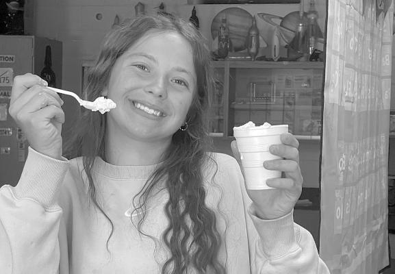Kacy Hawkins enjoyed ice cream she made during one of her classes in preparation of the upcoming summer break. Courtesy photo