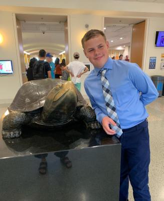 Keller Barlow, a student from Marathon was recently invited to speak and present his History Fair project at the National History Museum of American History. Barlow is pictured here in Washington, D.C. where he participated in the National History Fair Photo by Kara Gerbert