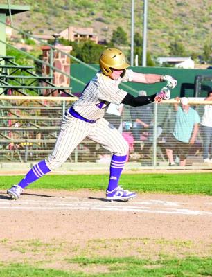 Alpine’s Peyton Tays utilizes a bit of infield strategy at the plate during the Bucks’match-up against Presidio. Photo by Felipe Fierro