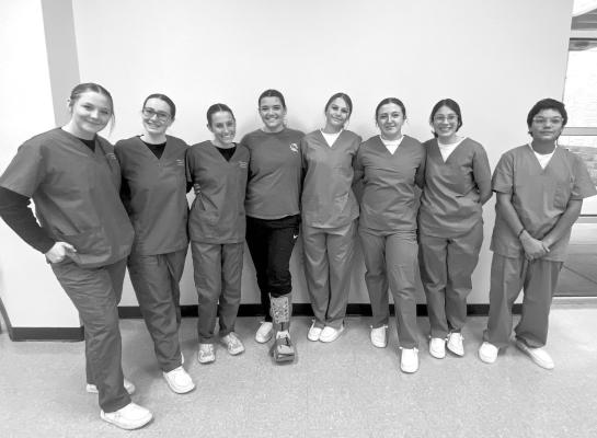Members of the Alpine FFA Senior and Junior skills team competed in the Area competition held recently in Ira. Senior skills team, on the left, are Kendyl Hardaway, Reese Coleman, Tannin Ritchie, and Kaitlyn Wiggins. The Junior skills team, on the right, are Mia Lewis, Kody Hawkins, Ryanna Pineda, and Joel Munoz. Courtesy photo