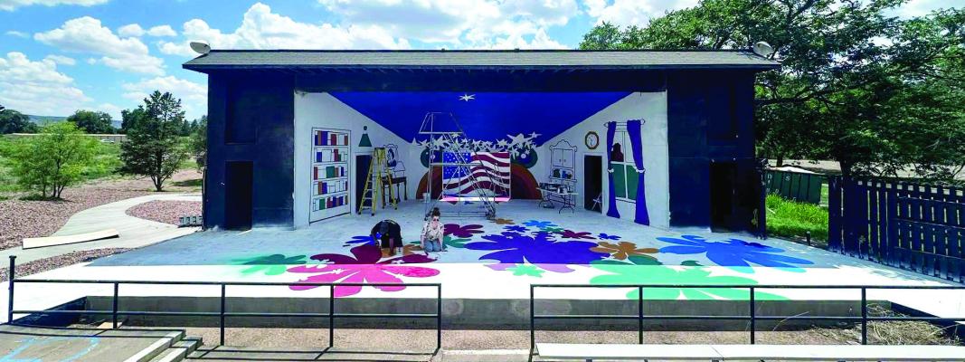 Members of the Theatre of the Big Bend crew work on painting the stage to get ready for the opening night of Schoolhouse Rock Live, marking the 61st season of Theatre of the Big Bend. Courtesy photo