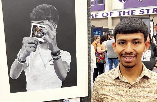 Marfa’s Francisco Rosas traveled to the State Visual Art Scholastic Event (VASE) competition in San Marcos, April 25-26, where he received a medal for his artwork titled Electric Dandelions. The competition is hosted by the Texas Art Education Association and recognizes exemplary high school student artwork.